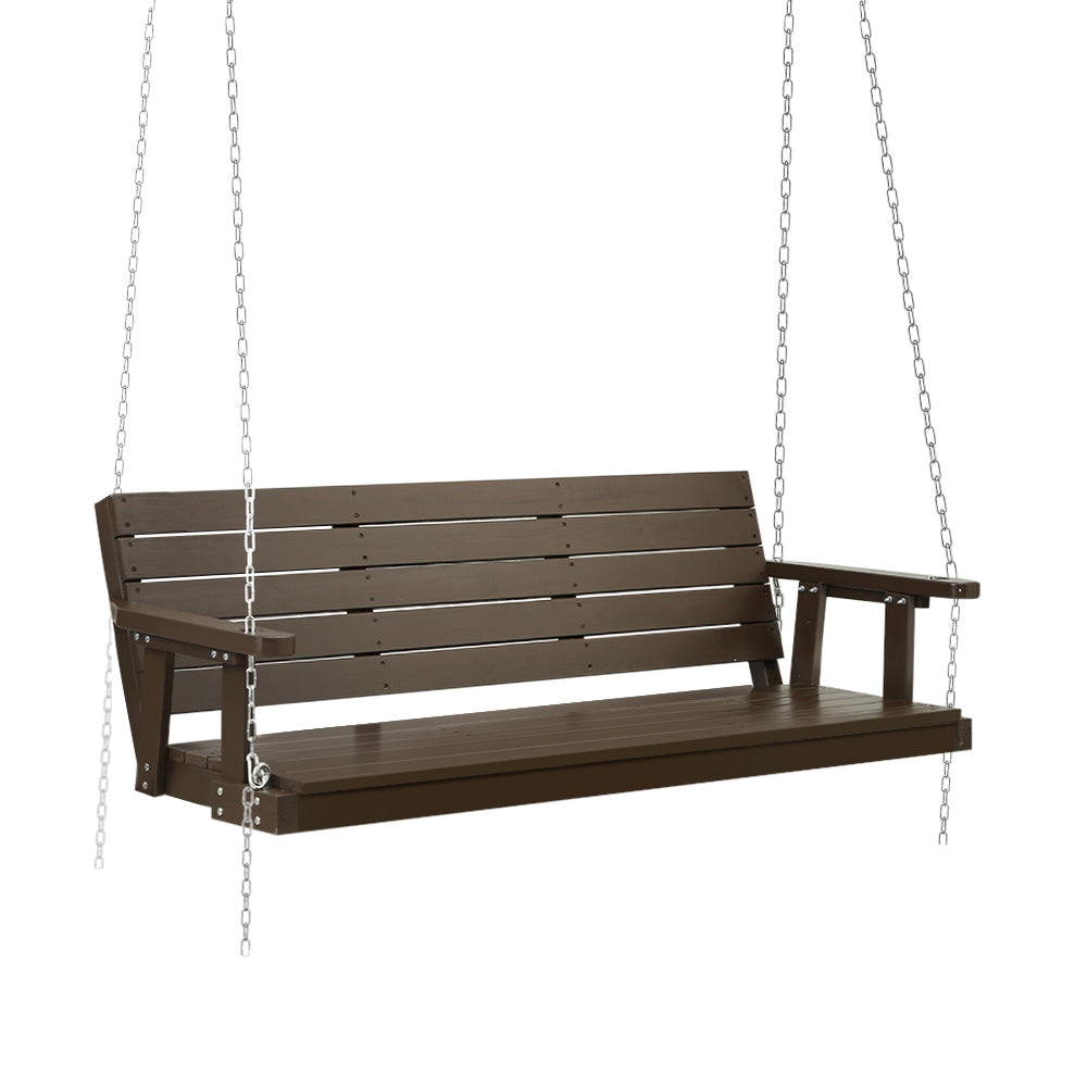 Harlow 3 Seater Porch Swing Chair with Chain Bench Wooden - Brown