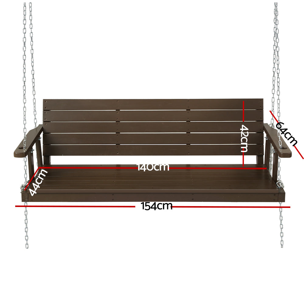 Harlow 3 Seater Porch Swing Chair with Chain Bench Wooden - Brown