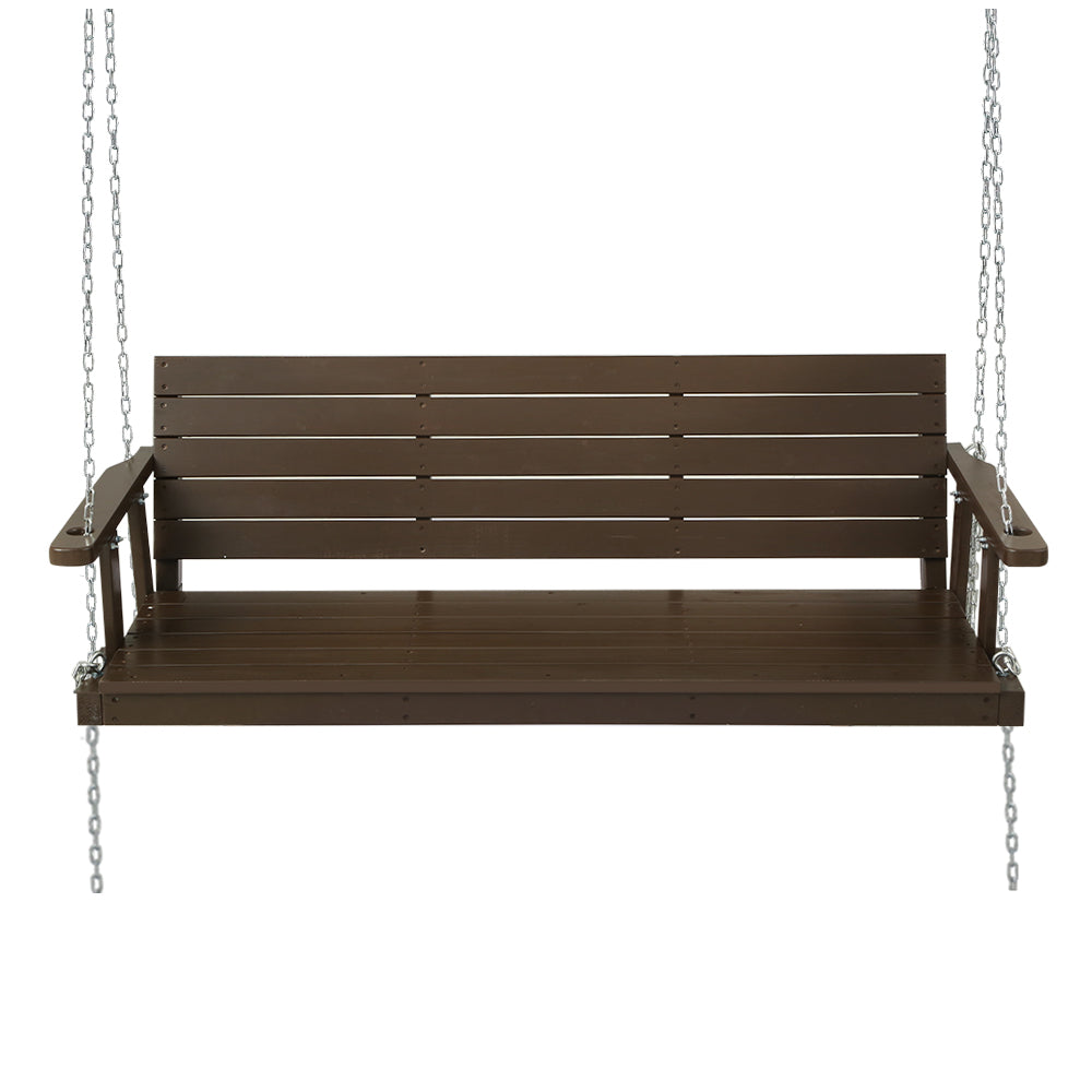 Harlow 3 Seater Porch Swing Chair with Chain Bench Wooden - Brown