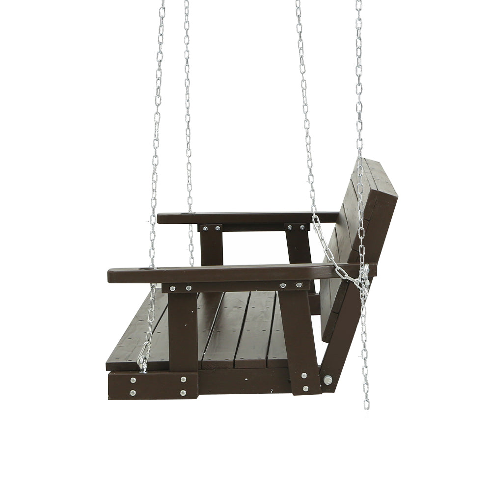 Harlow 3 Seater Porch Swing Chair with Chain Bench Wooden - Brown