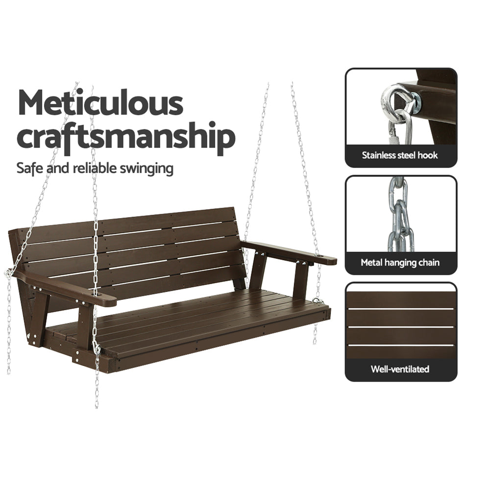 Harlow 3 Seater Porch Swing Chair with Chain Bench Wooden - Brown