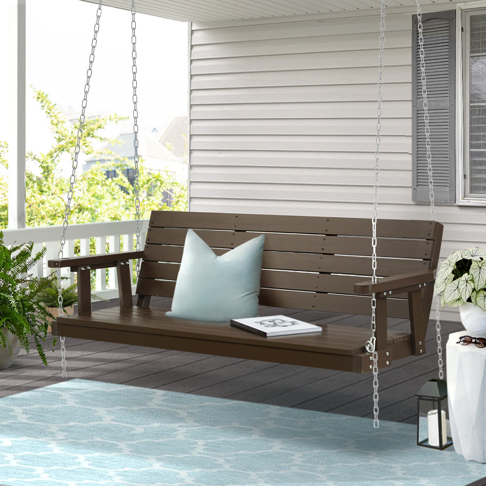Harlow 3 Seater Porch Swing Chair with Chain Bench Wooden - Brown