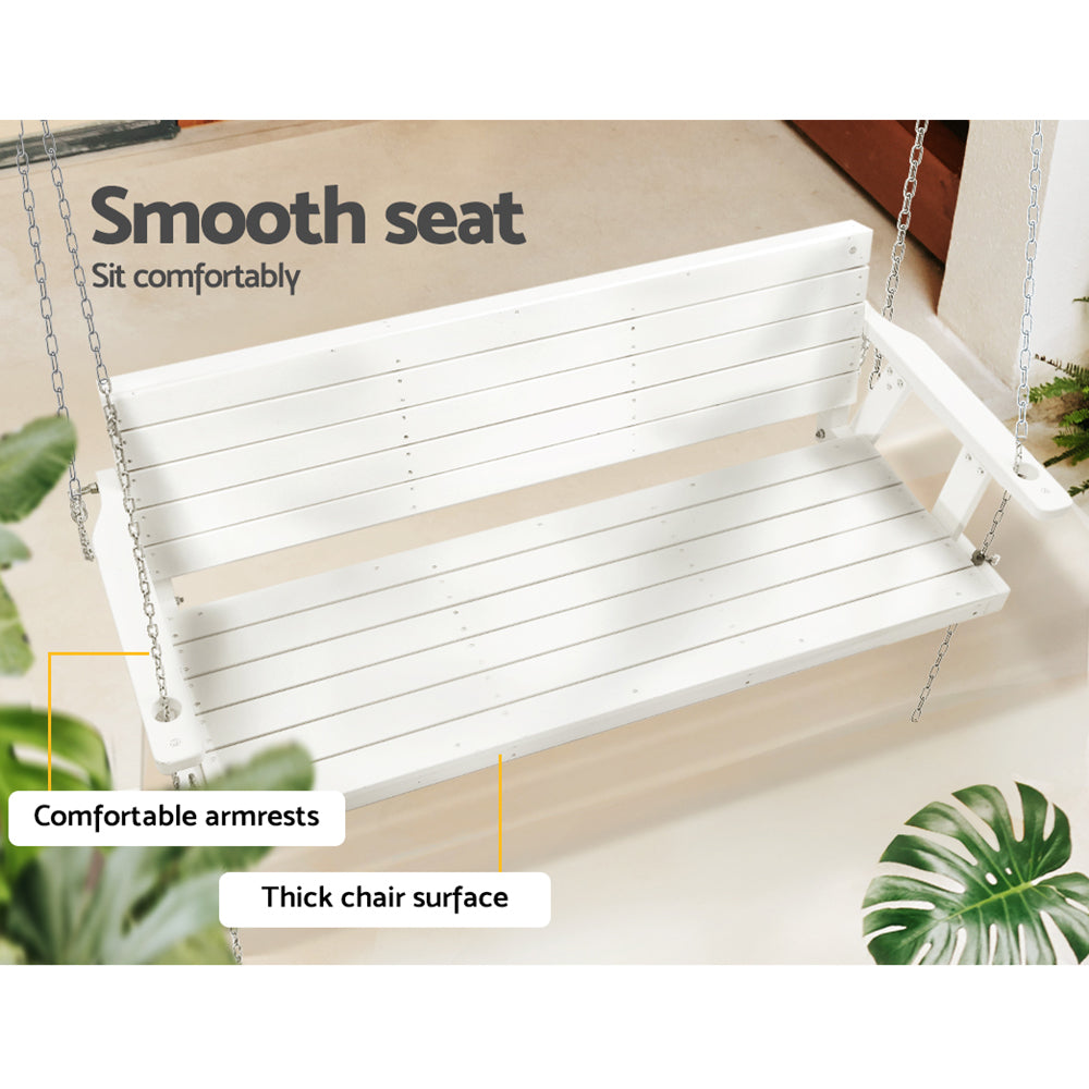 Harlow 3 Seater Porch Swing Chair with Chain Bench Wooden - White