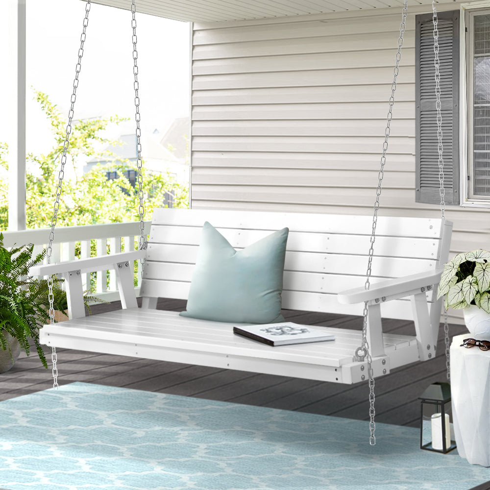 Harlow 3 Seater Porch Swing Chair with Chain Bench Wooden - White