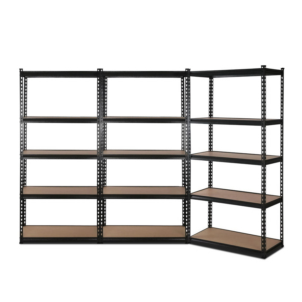 3x1.8m 5-Shelves Steel Warehouse Shelving Racking Garage Storage Rack Black