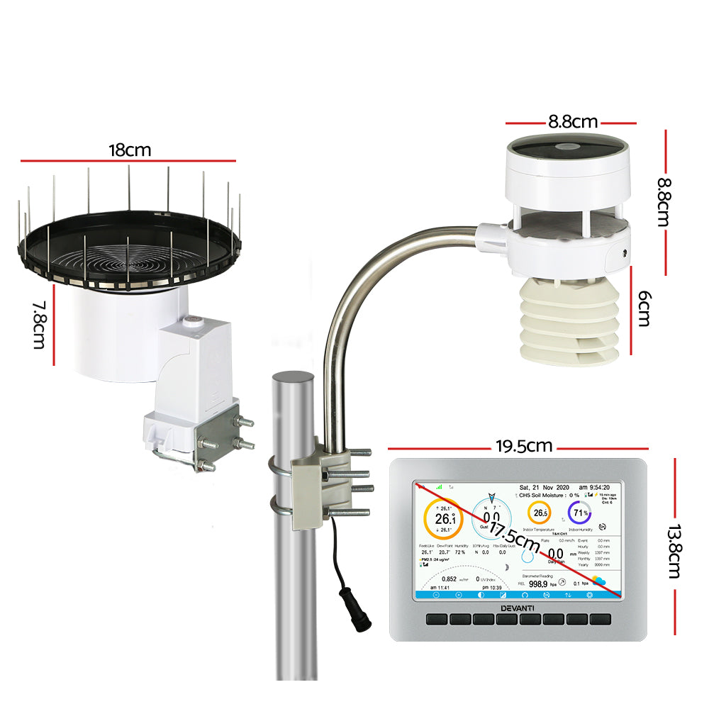 Weather Station Ultrasonic Anemometer Outdoor WiFi Rain Gauge Solar