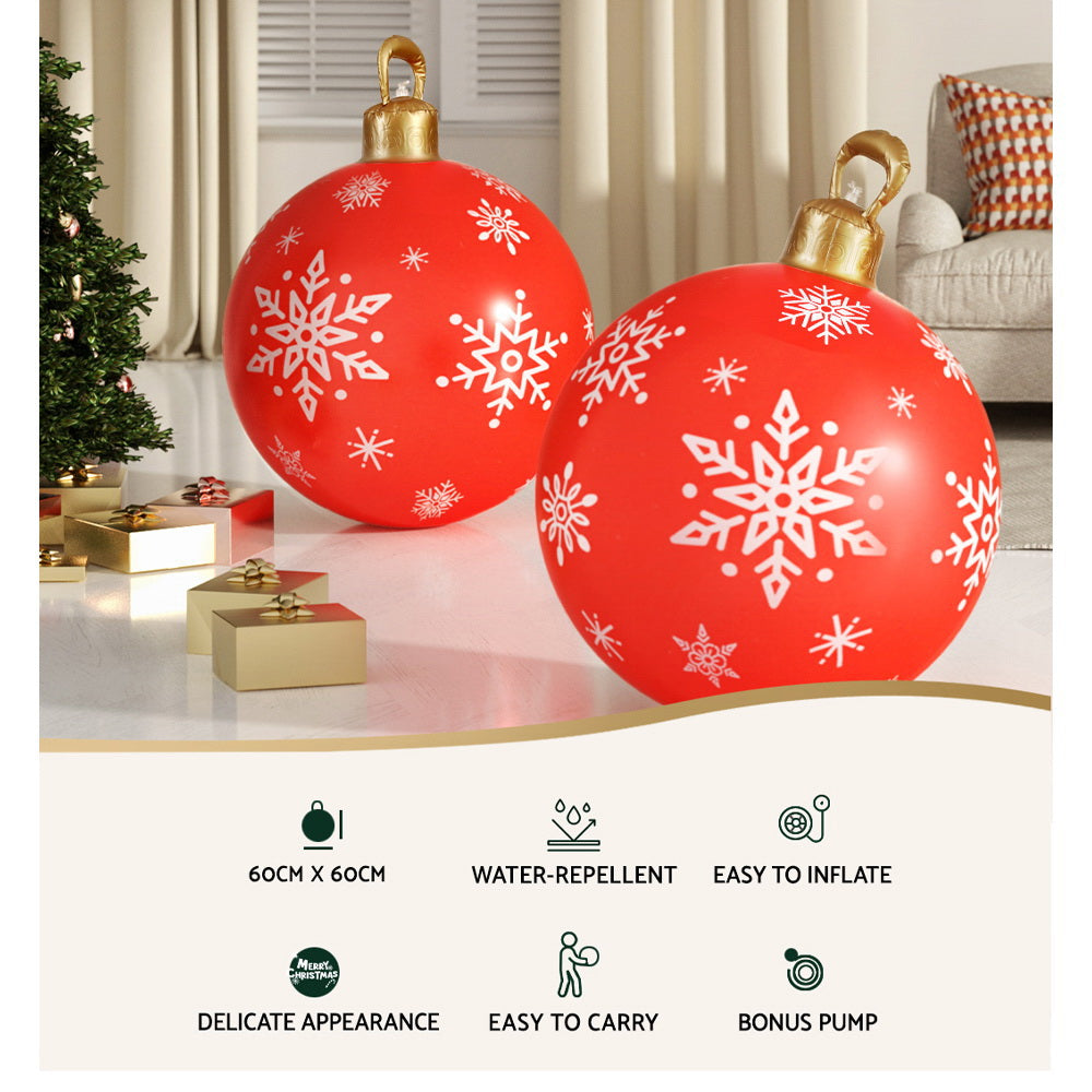 Snowflake Giant Bauble Ball Christmas Inflatable LED Outdoor Xmas Decoration Red - 60cm