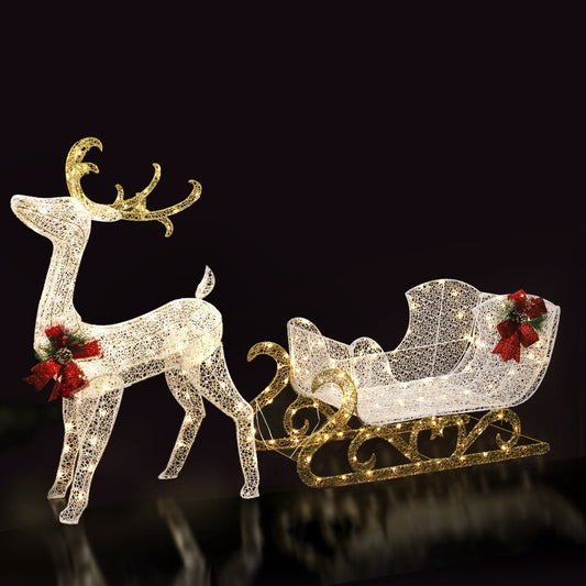 215 LED Christmas Lights Reindeer Sleigh Decorations