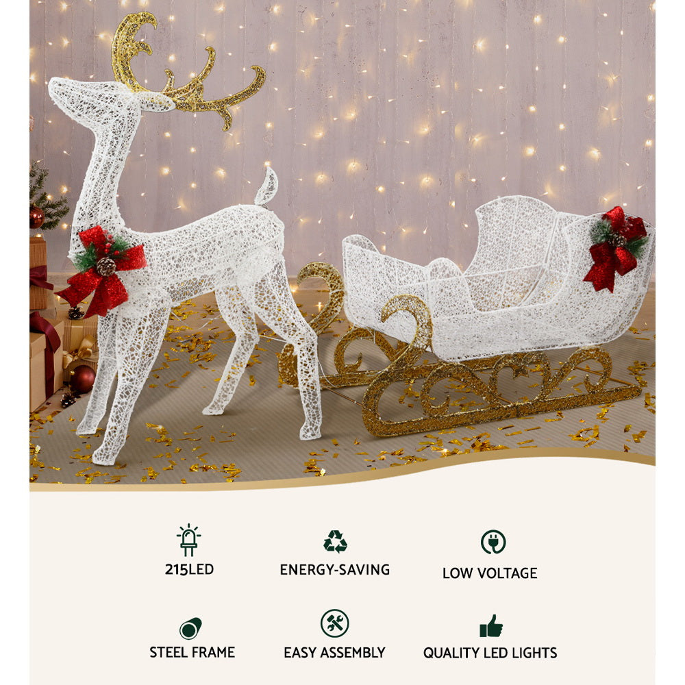215 LED Christmas Lights Reindeer Sleigh Decorations