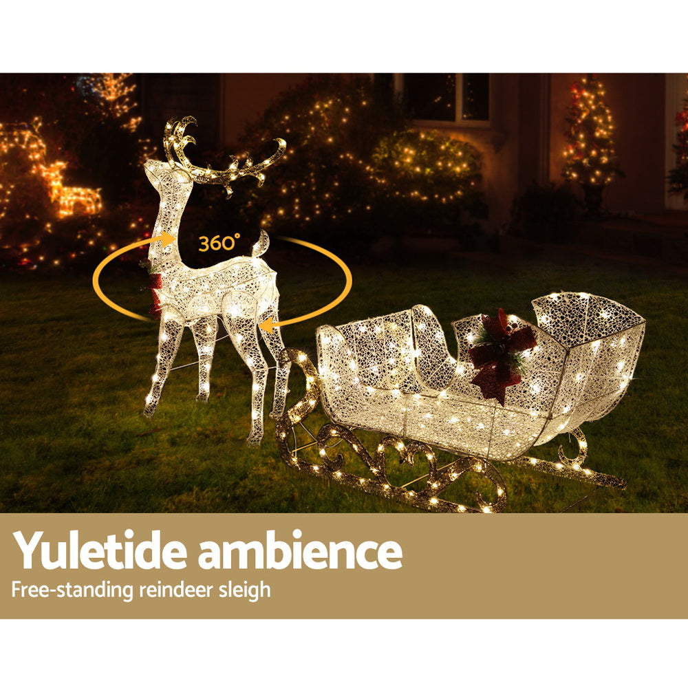 215 LED Christmas Lights Reindeer Sleigh Decorations