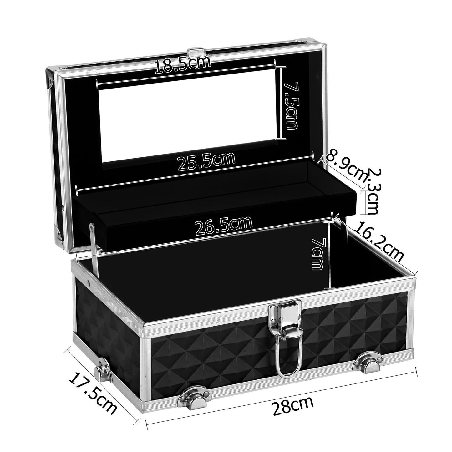 Portable Cosmetic Beauty Makeup Carry Case with Mirror - Diamond Black