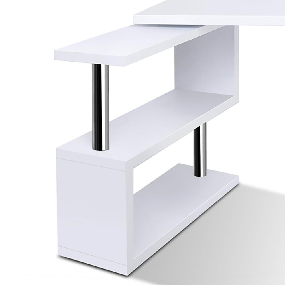 Rotary Corner Desk with Bookshelf - White