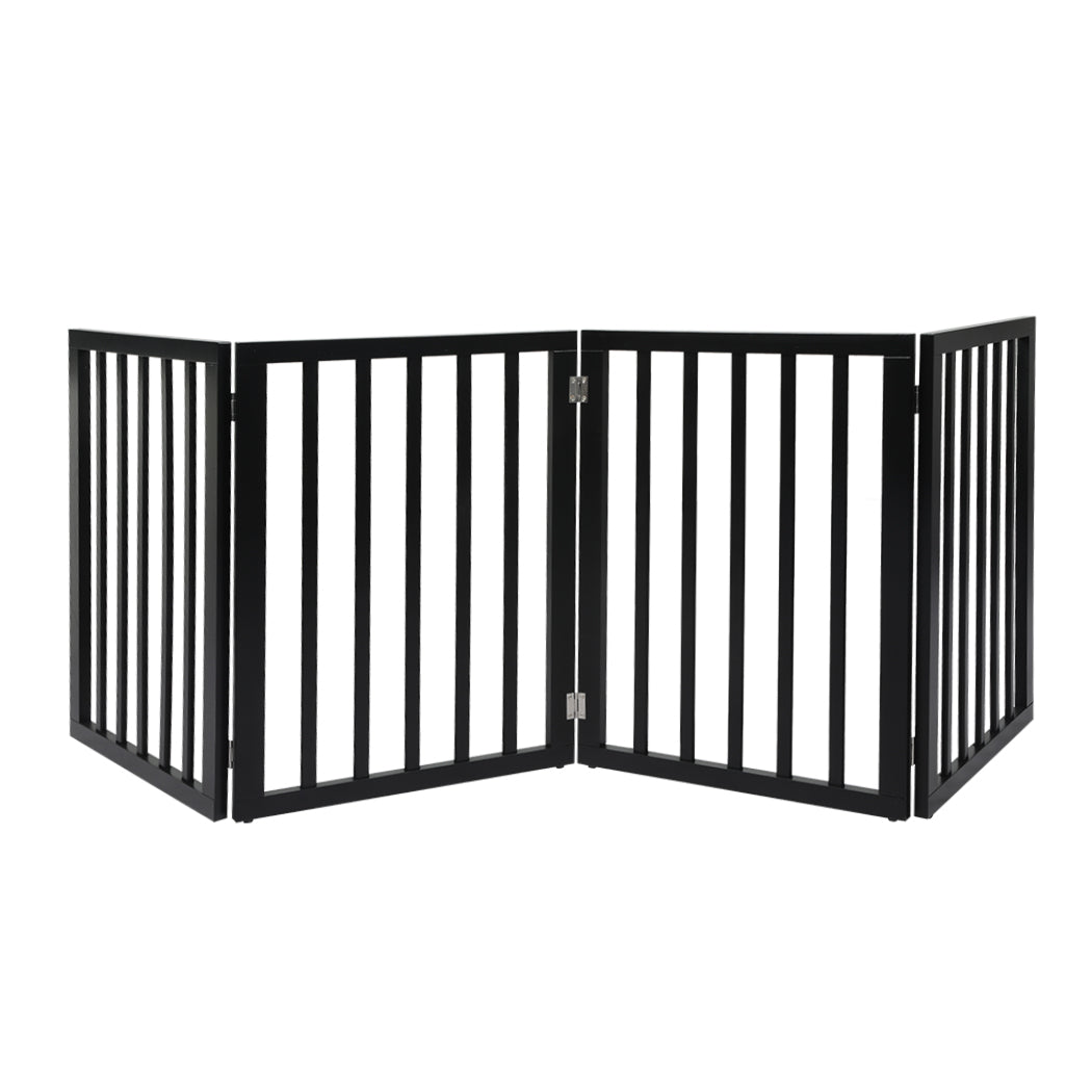 4 Panels Wooden Pet Gate Dog Fence Safety Stair Barrier Security Door Black