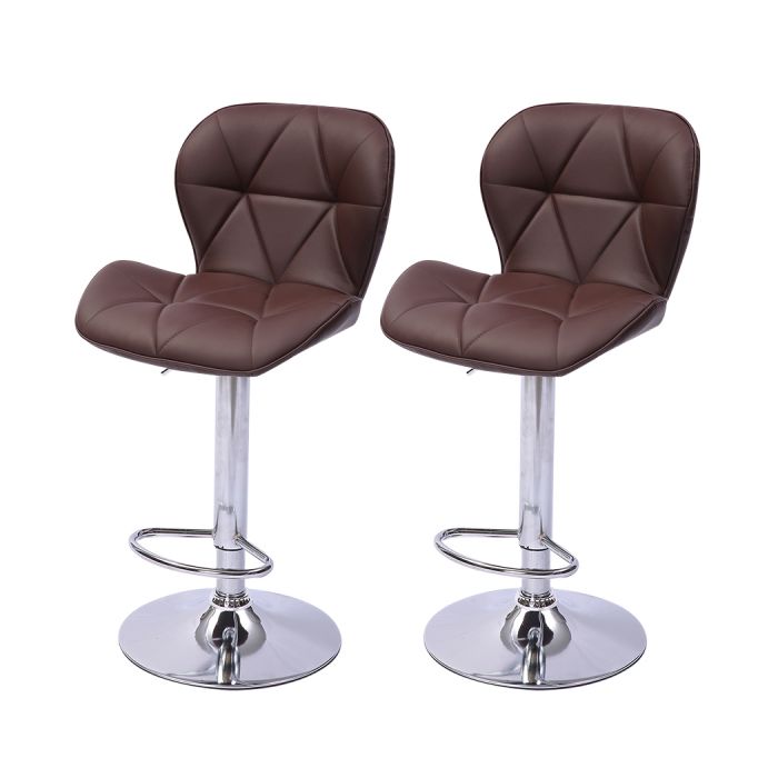 Set of 2 Orleans Bar Stools Stool Swivel Gas Lift Kitchen Leather Chair Chairs Metal Barstools - Brown