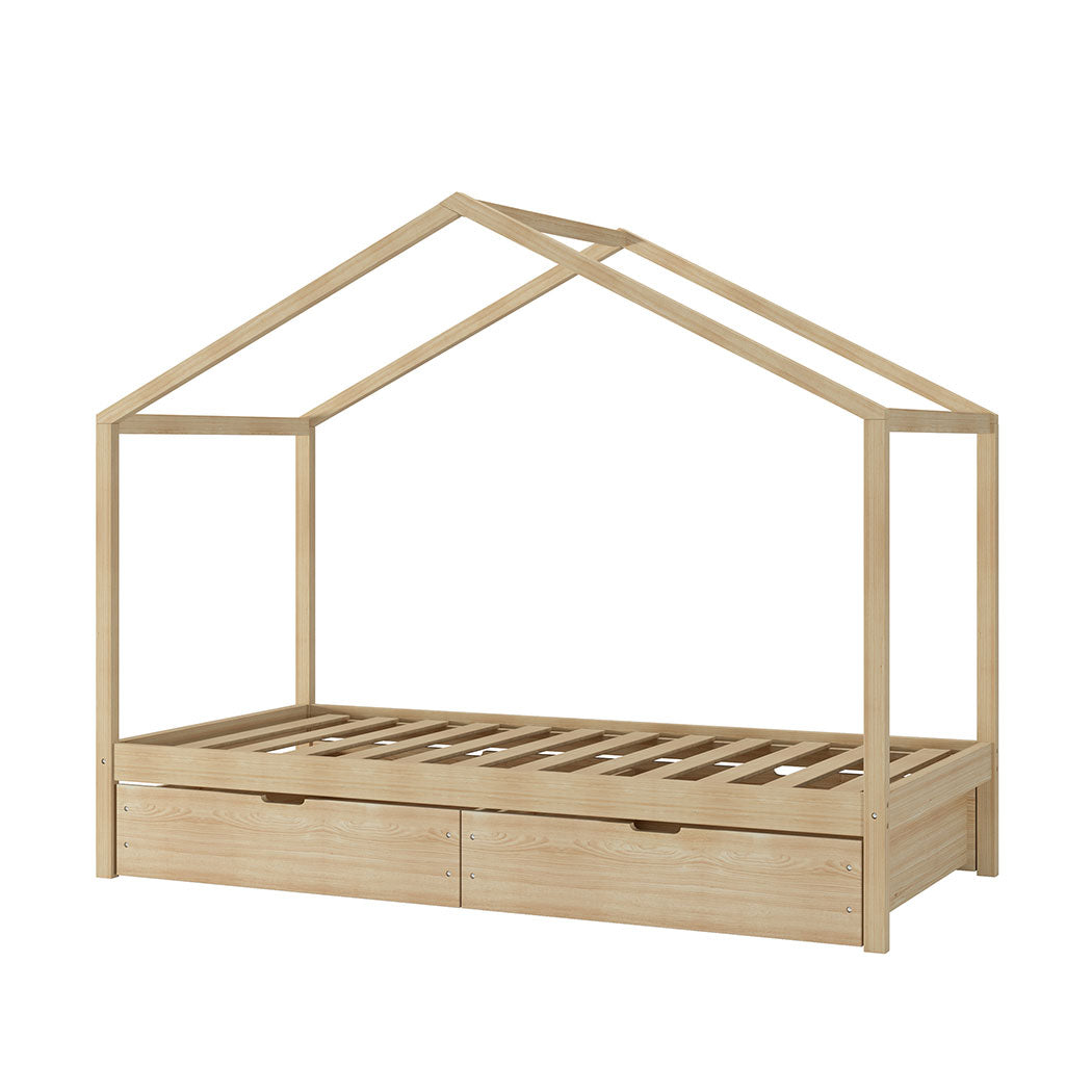 Riley Bed Frame Base Wooden Timber House Frame with Storage Drawers - Single