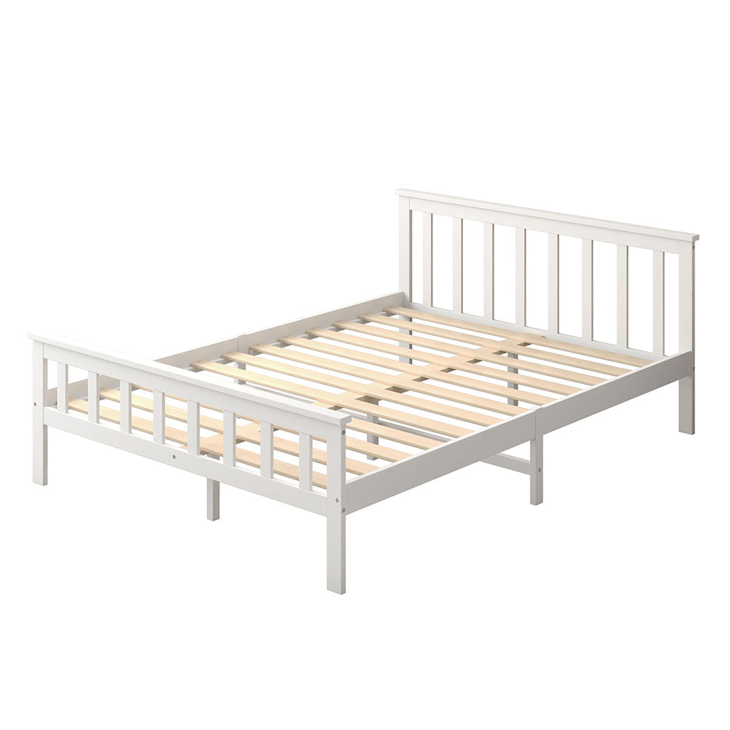 Mia Wooden Bed Frame Base Solid Timber Pine Wood White - Double