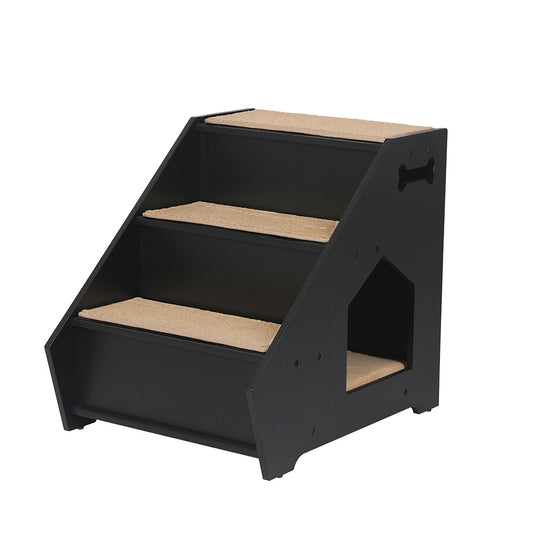 Wooden Dog Ramp Stairs Steps For Bed Pet Calming Kennel Non-Slip Black - Black