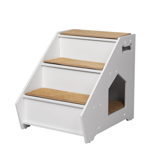 Wooden Dog Ramp Stairs Steps For Bed Pet Calming Kennel Non-Slip White - White
