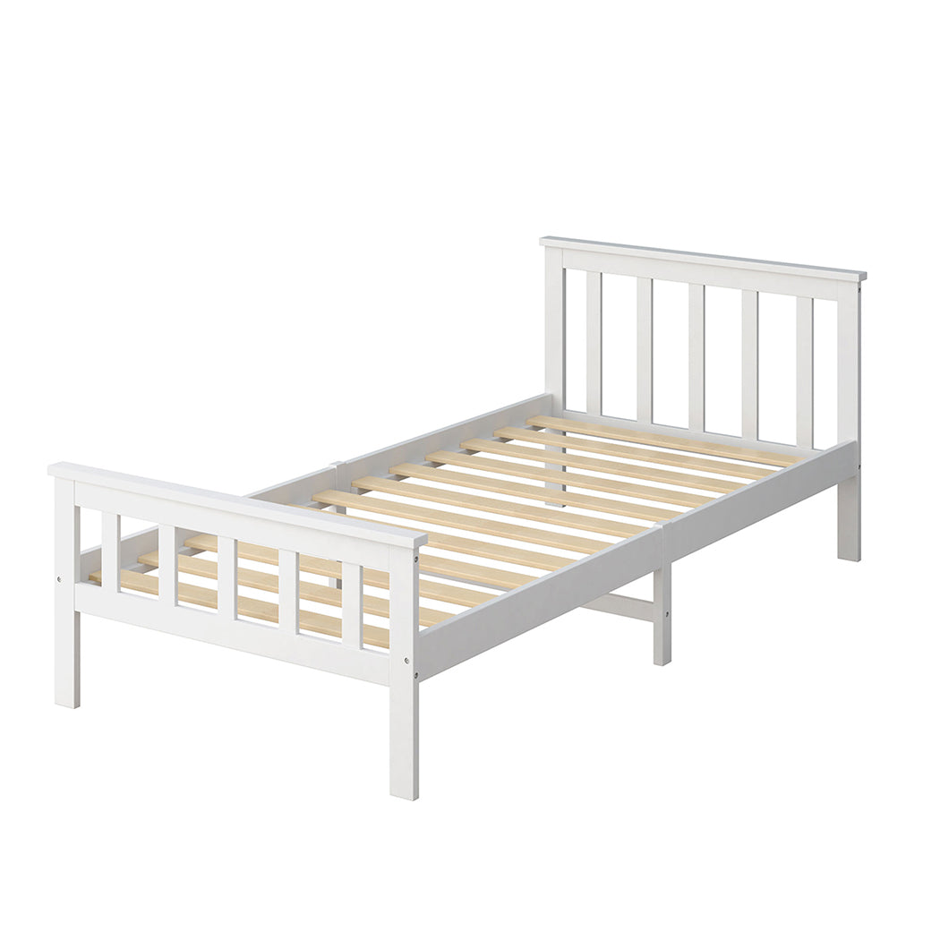 Mia Wooden Bed Frame Base Solid Timber Pine Wood White - Single