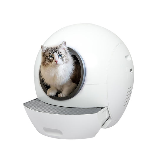 Automatic Smart Cat Litter Box Self-Cleaning Enclosed Kitty Toilet Hooded - White