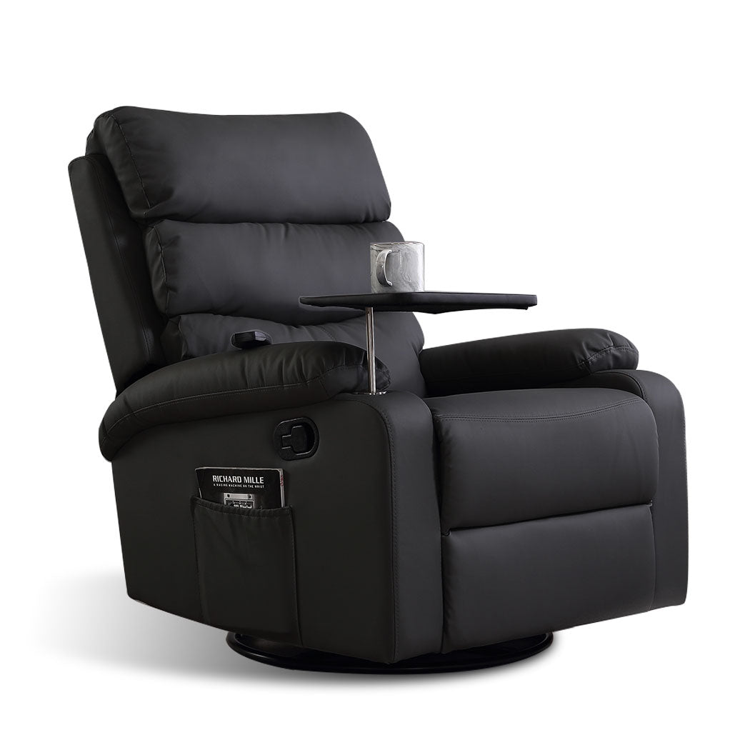 Cyrene Massage Chair Recliner Chair Heated Lounge Armchair 360 Swivel - Black