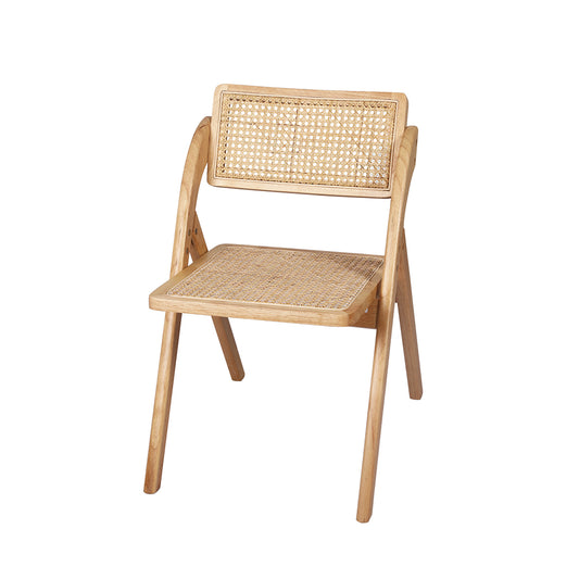 Thirsk Foldable Single Deck Chair Solid Wood Rubberwood Rattan Lounge Seat - Natural