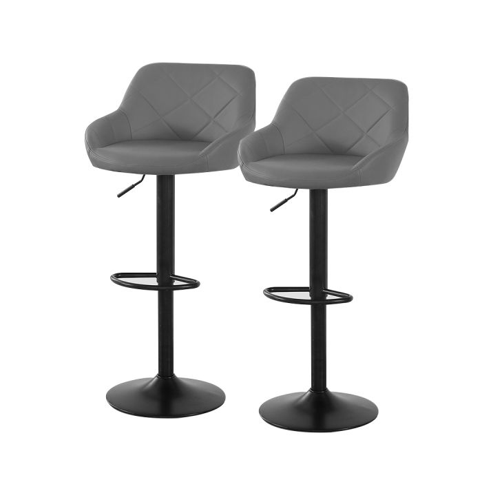 Set of 2 Tours Bar Stools Stool Kitchen Chairs Swivel PU Barstools Industrial Vintage - Grey