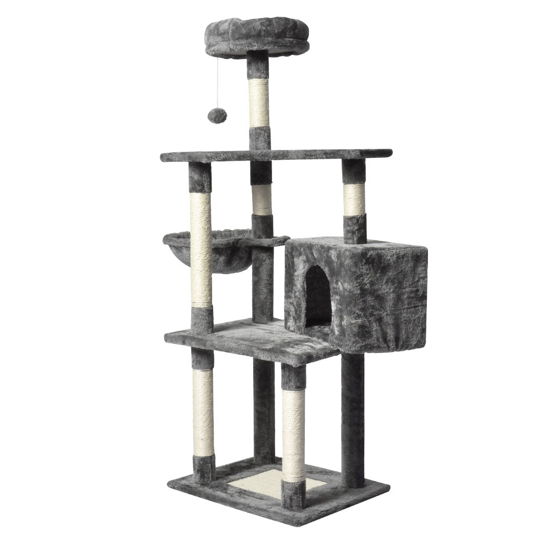 Cat Tree Toy Scratching Post Scratcher Tower Condo Wooden House Grey 130cm