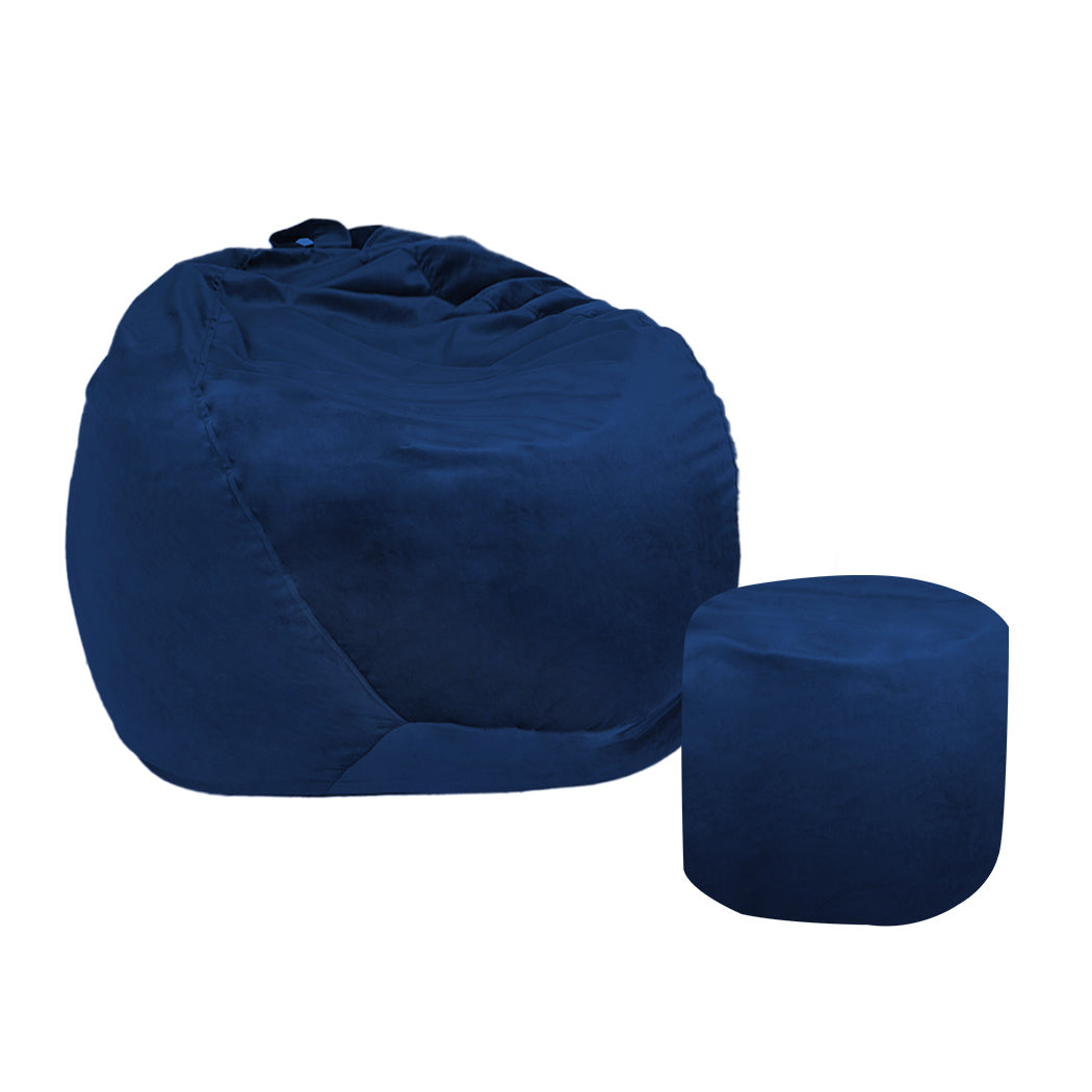 Bean Bag Chair Cover Home Game Seat Lazy Sofa Cover Large With Foot Stool - Blue