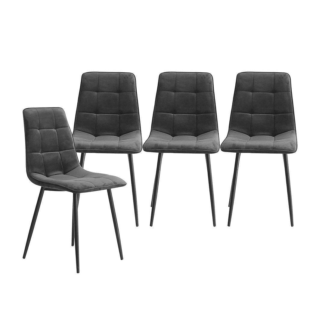 Avery Set of 4 Dining Chairs Kitchen Table Lounge Room Retro Padded Seat Velvet - Grey