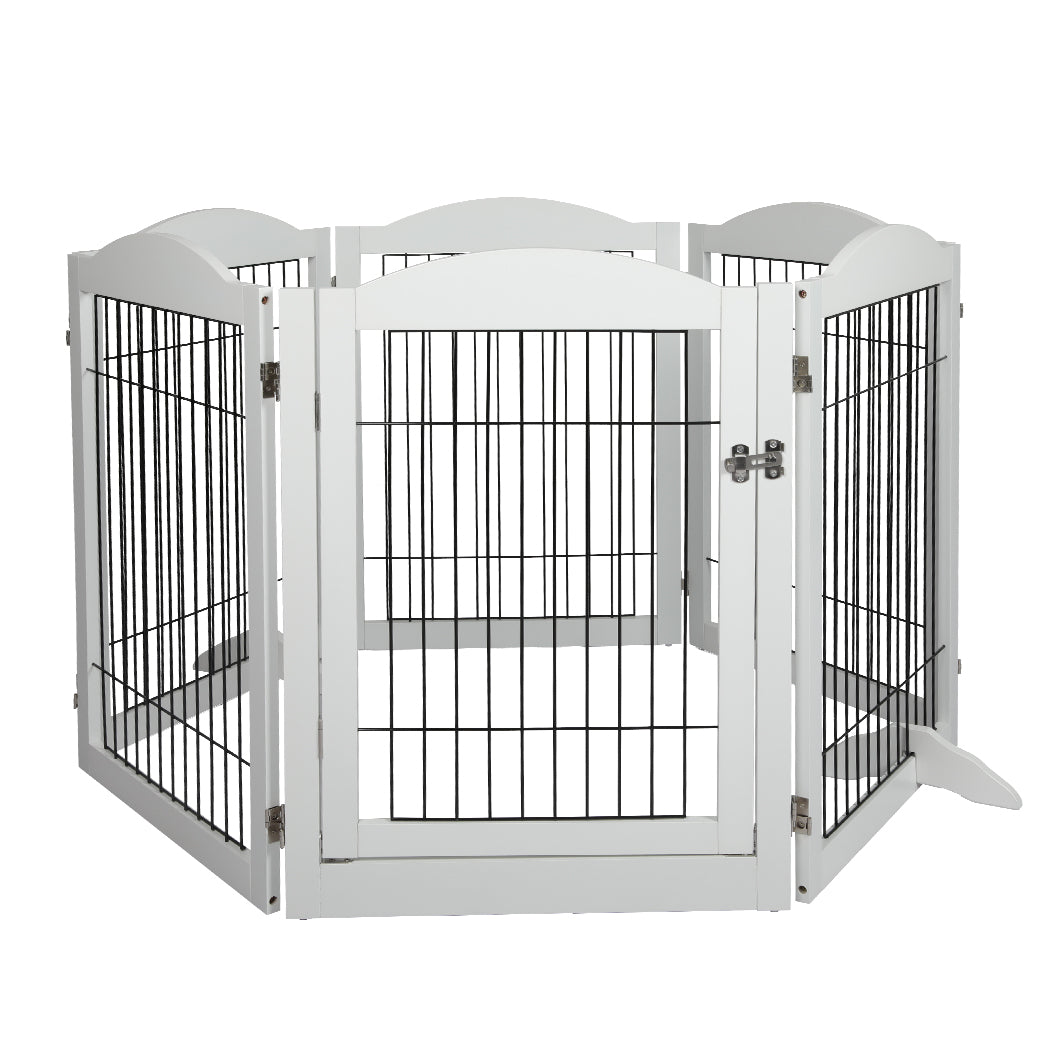 6 Panels Pet Dog Playpen Puppy Exercise Cage Enclosure Fence Indoor White - White
