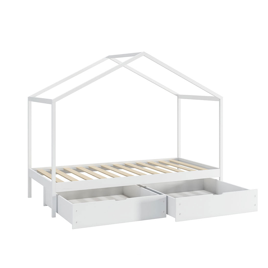 Riley Bed Frame Wooden Timber House Frame with Storage Drawers - Single