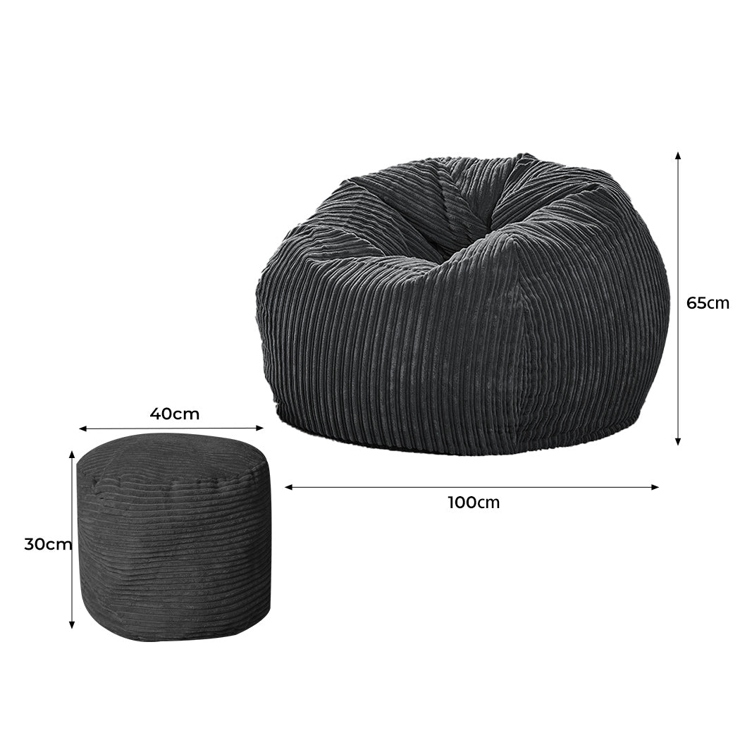 Lazy Sofa Cover Chair Bean Bag Cover Home Game Seat With Foot Stool - Large