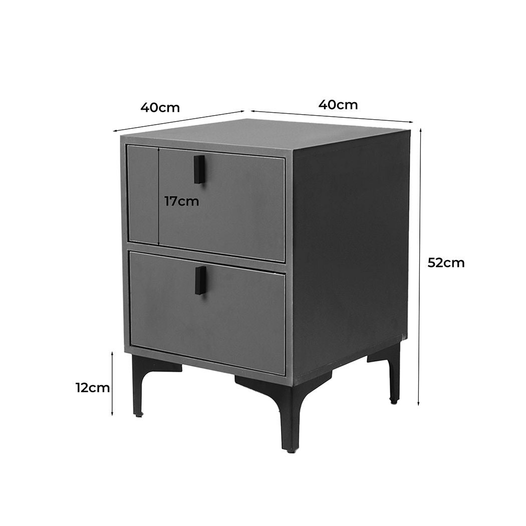 Lethbridge Wooden Steel Frame Bedside Tables Side Table Bedroom Nightstand Storage Cabinet with 2 Drawers - Grey