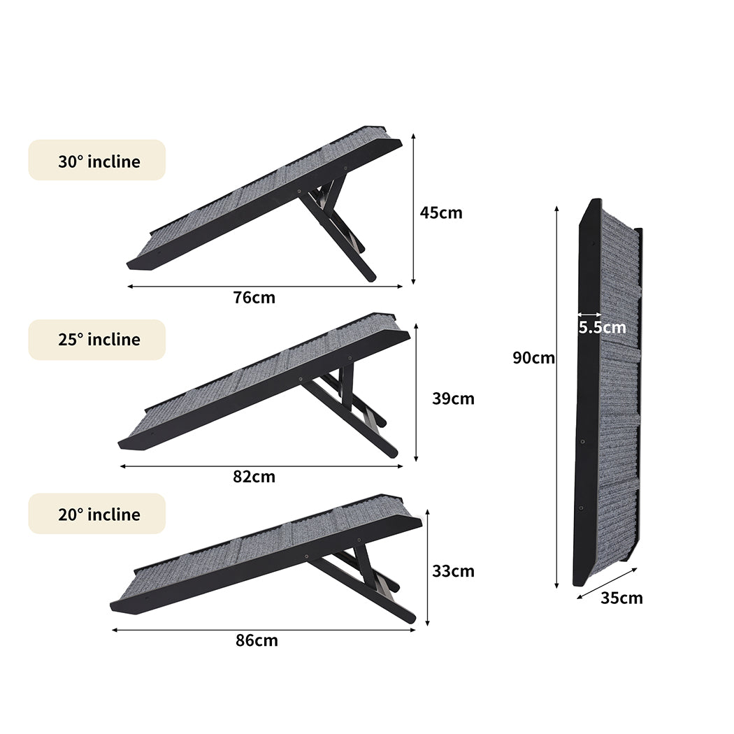 Adjustable Dog Ramp Height Stair For Bed Sofa Cat Dogs Folding Portable - Black