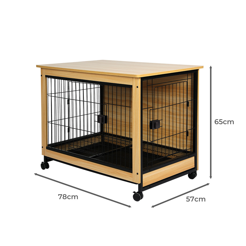 Wooden Wire Dog Kennel Side End Table Steel Puppy Crate Indoor Pet House - Wood Large