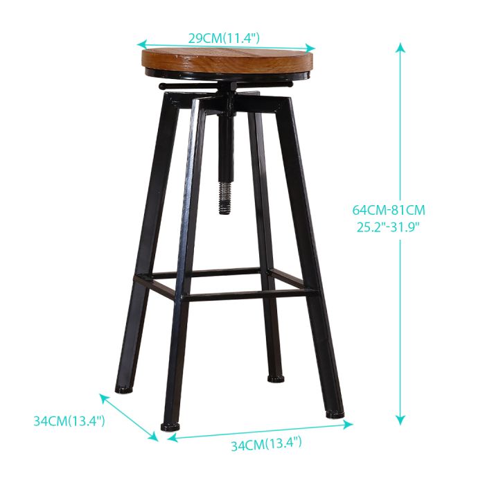 81cm Catania Industrial Bar Stools Kitchen Stool Wooden Barstools Swivel Chair Vintage - Wood