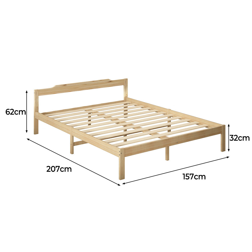 Ashley Wooden Bed Frame Base Solid Timber Pine Wood Natural no Drawers - Queen