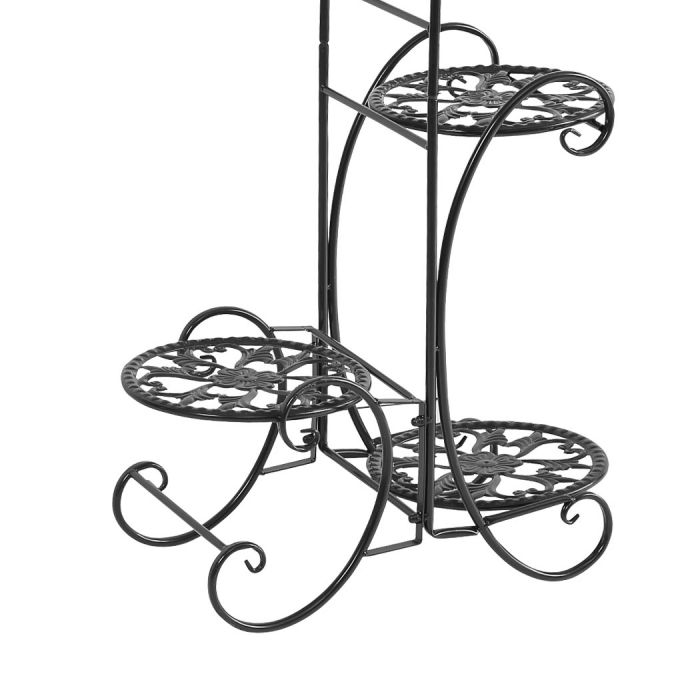 Set of 2 Levede Flower Shape Metal Plant Stand with 4 Plant Pot Space in Black Colour