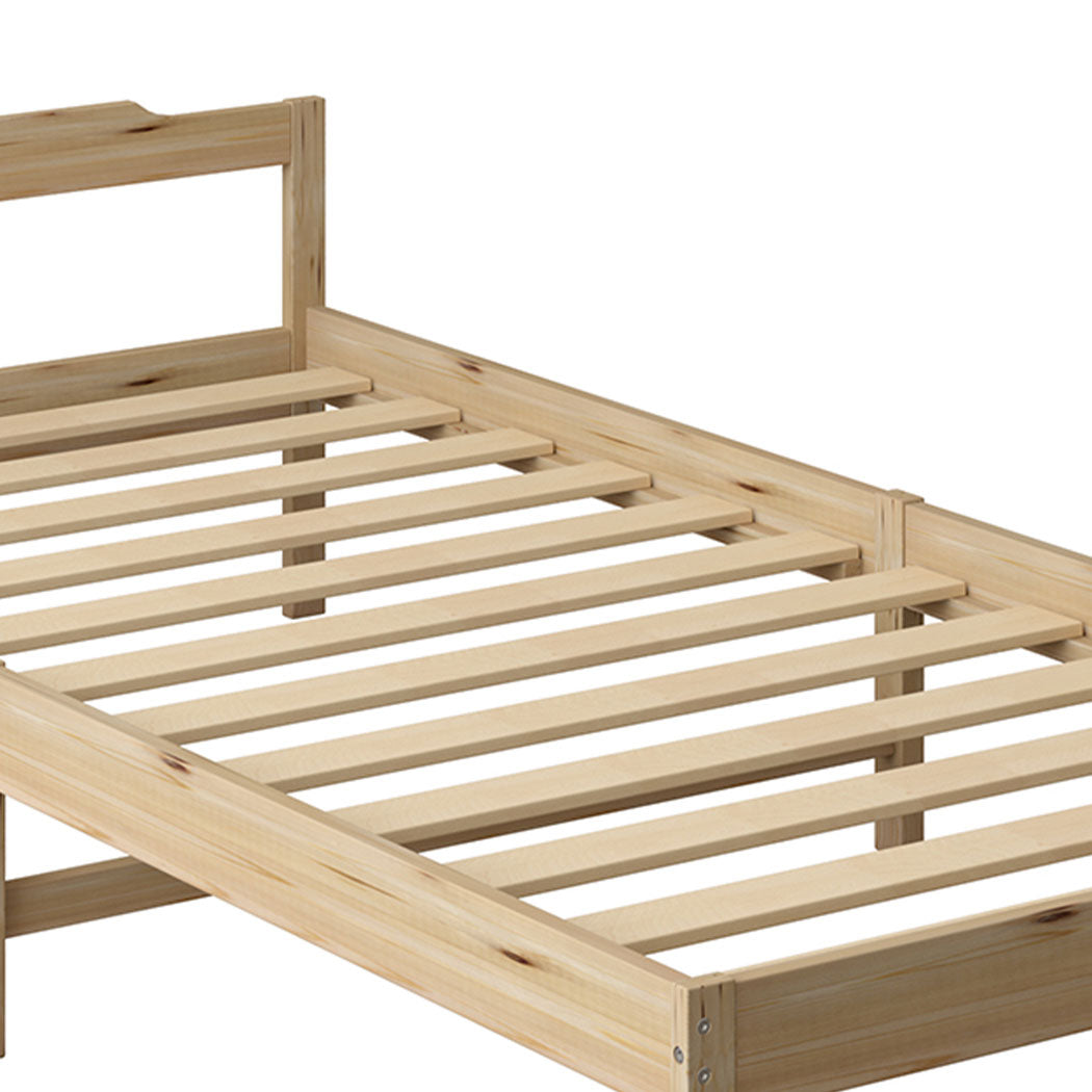 Ashley Wooden Bed Frame Base Solid Timber Pine Wood Natural no Drawers - King Single