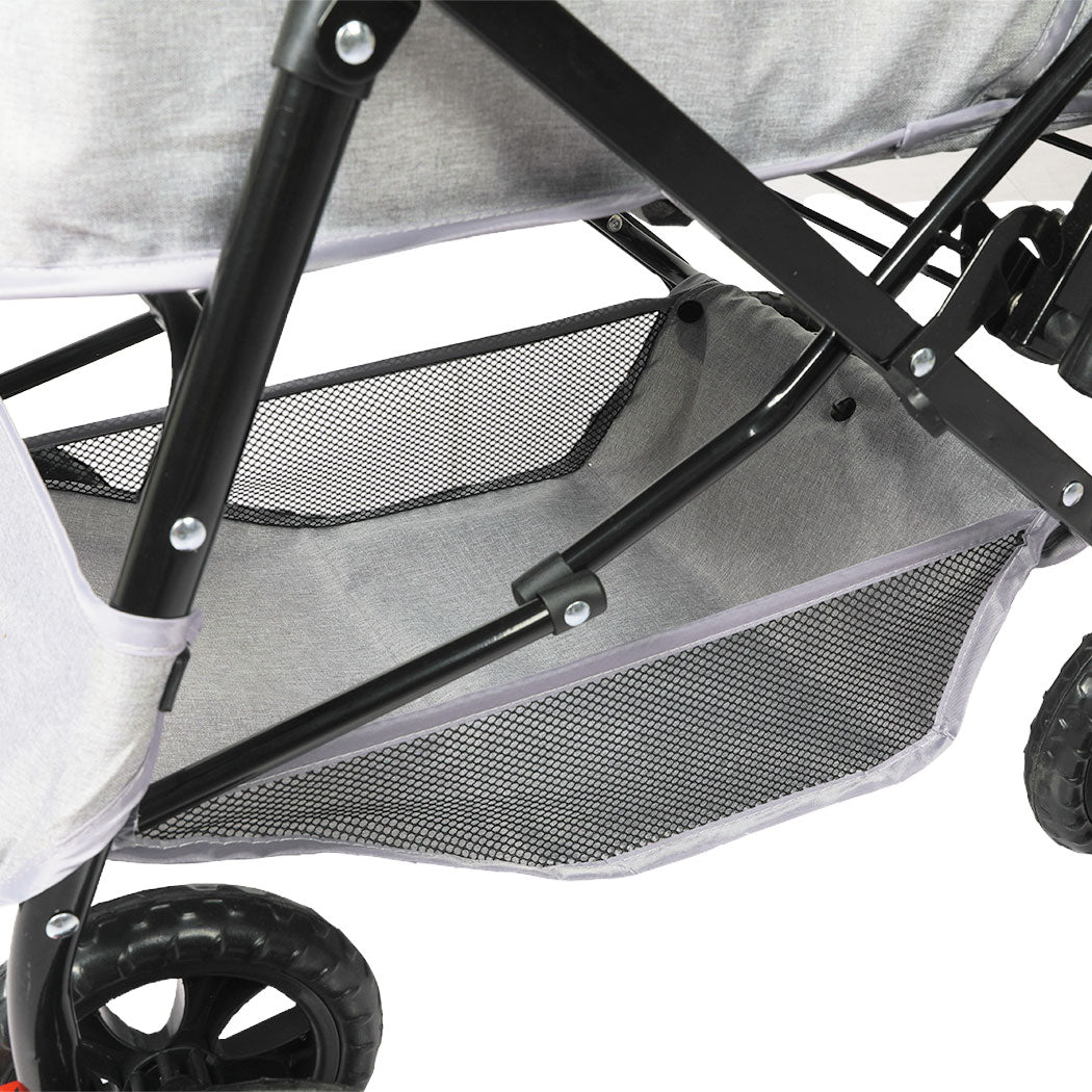 Pet Stroller Pram Dog Carrier Trailer Strollers 4 Wheels Foldable Large - Grey Large