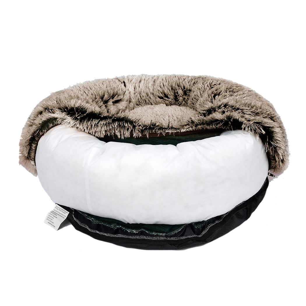 Foxhound Dog Beds Pet Cat Donut Nest Calming Mat Soft Plush Kennel - Brown LARGE