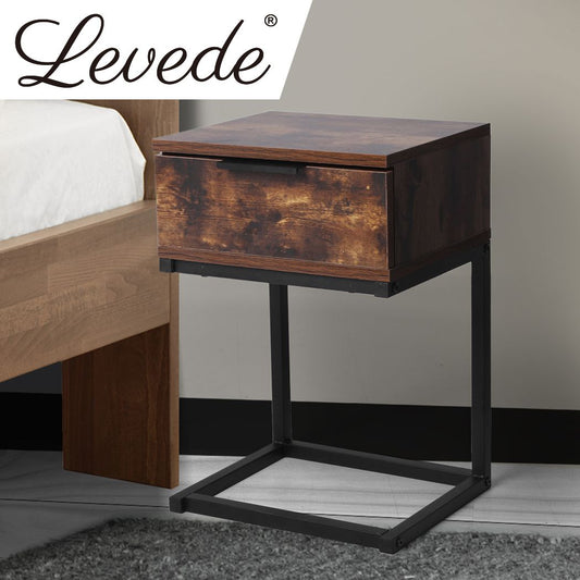 Louise Wooden Iron Frame Bedside Tables Side Table Wood Nightstand Storage Cabinet Unit - Oak