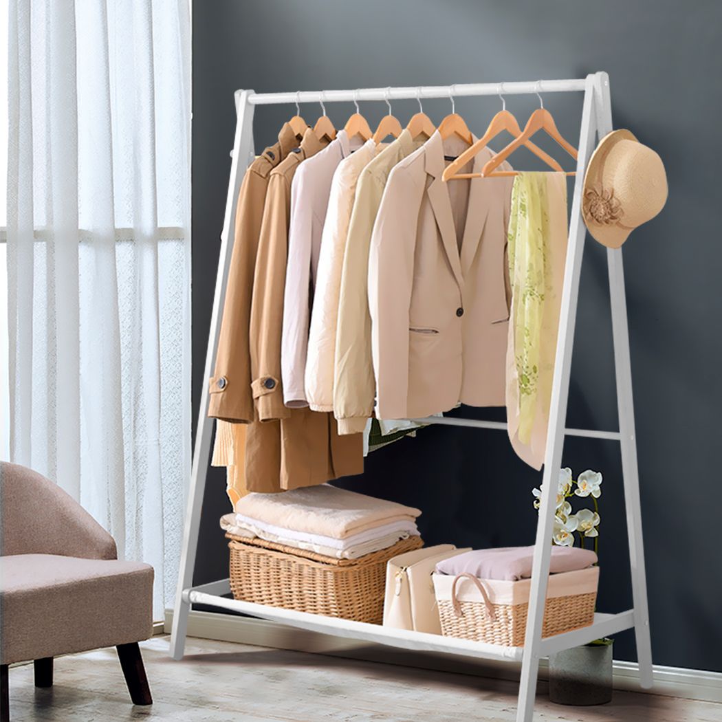 Clothes Rack Wooden Garment Hanging Stand Closet Storage Organiser Shelf