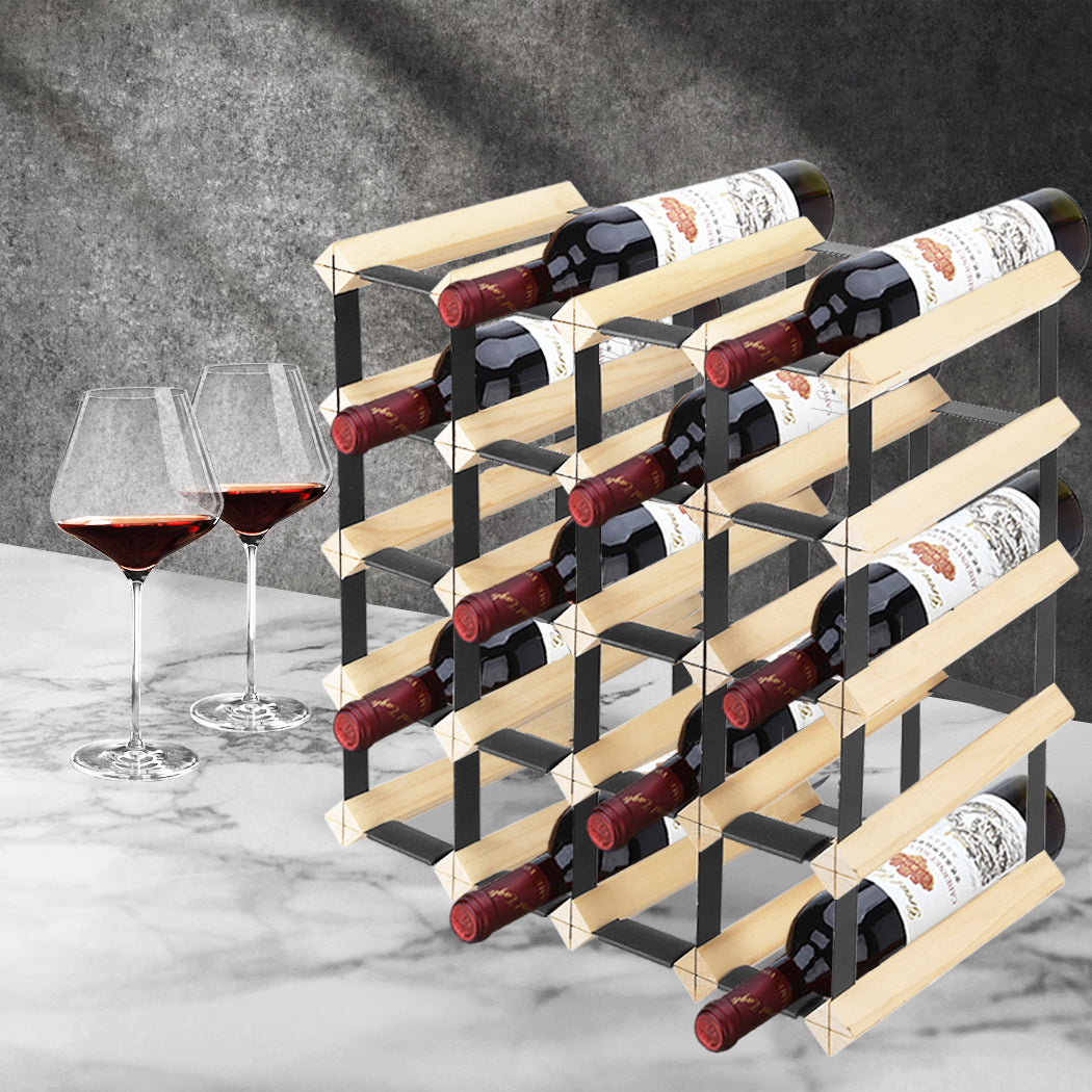 Timber Wine Storage Rack Wooden Cellar Organiser 20 Bottle Display Stand