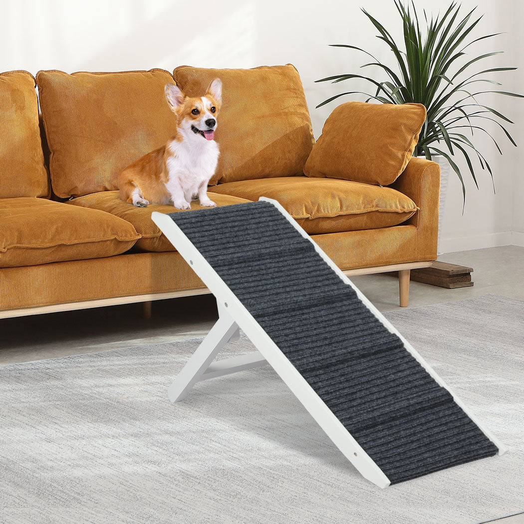 Adjustable Dog Ramp Height Stair For Bed Sofa Cat Dogs Folding Portable - White