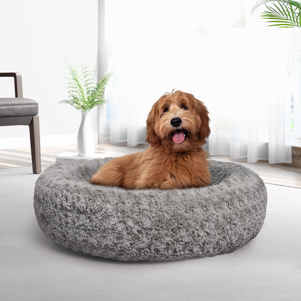 Bernese Dog Beds Calming Warm Soft Plush Pet Cat Cave Washable Portable - Grey MEDIUM