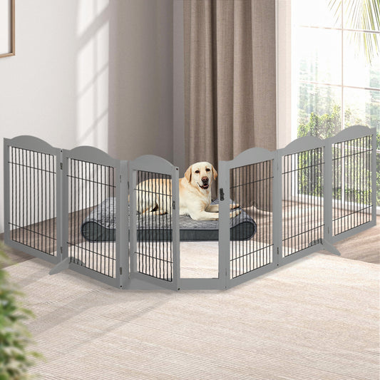 6 Panels Pet Dog Playpen Puppy Exercise Cage Enclosure Fence Indoor Grey - Grey