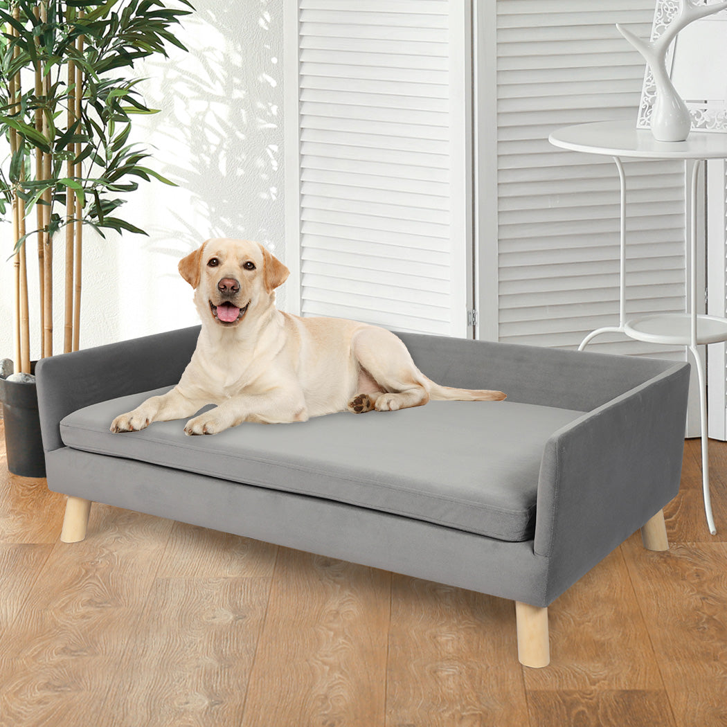 Talbot Dog Beds Pet Sofa Warm Soft Lounge Couch Soft Removable Cushion Chair - Grey LARGE
