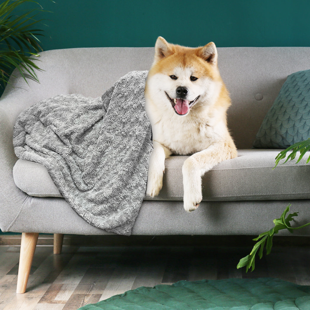 Dog Blanket Pet Cat Warm Soft Plush Mat Washable Reusable Calming Bed - Grey